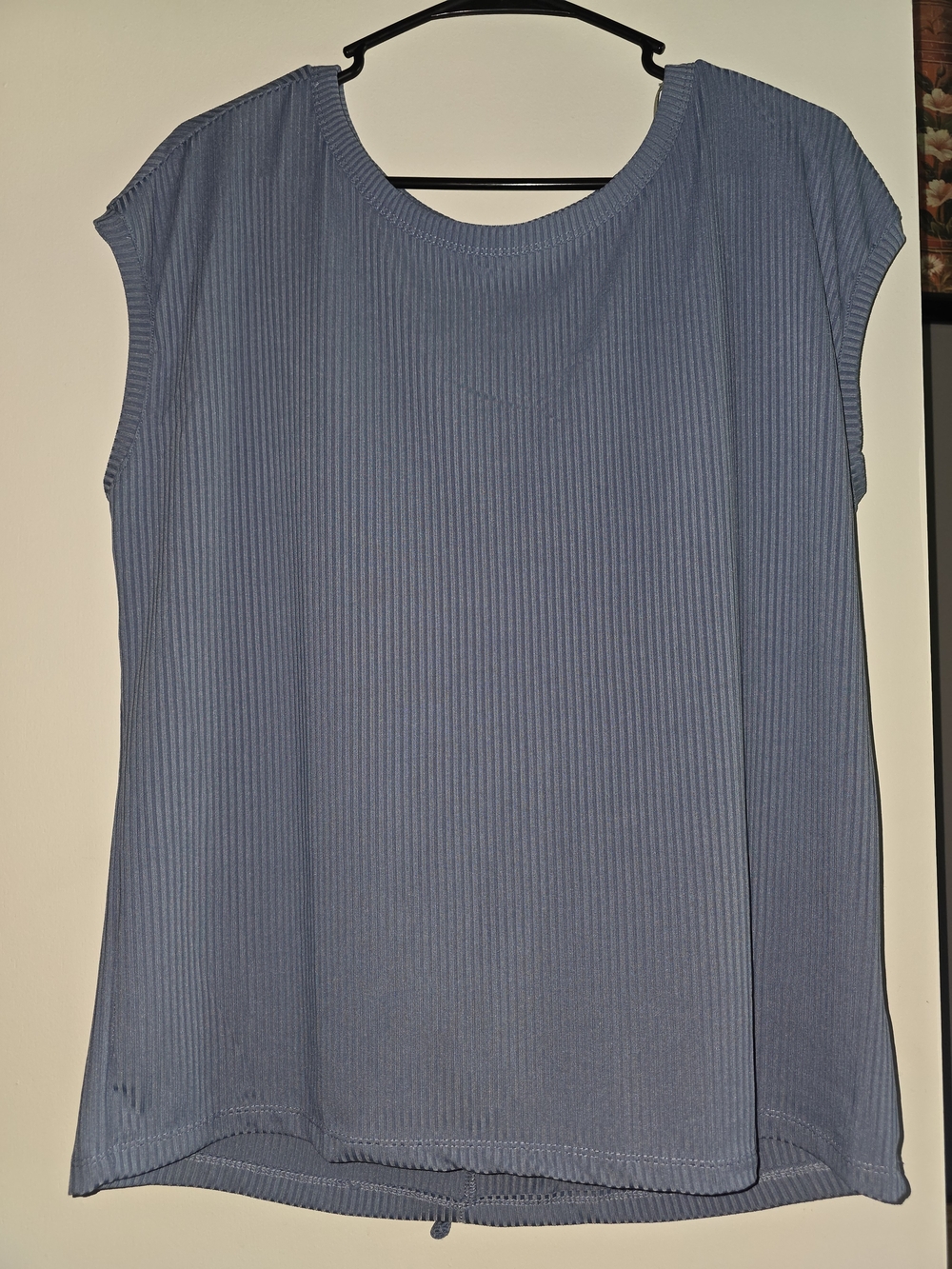 Umgee Light Blue Ribbed Cap Sleeve Shirt Size Large